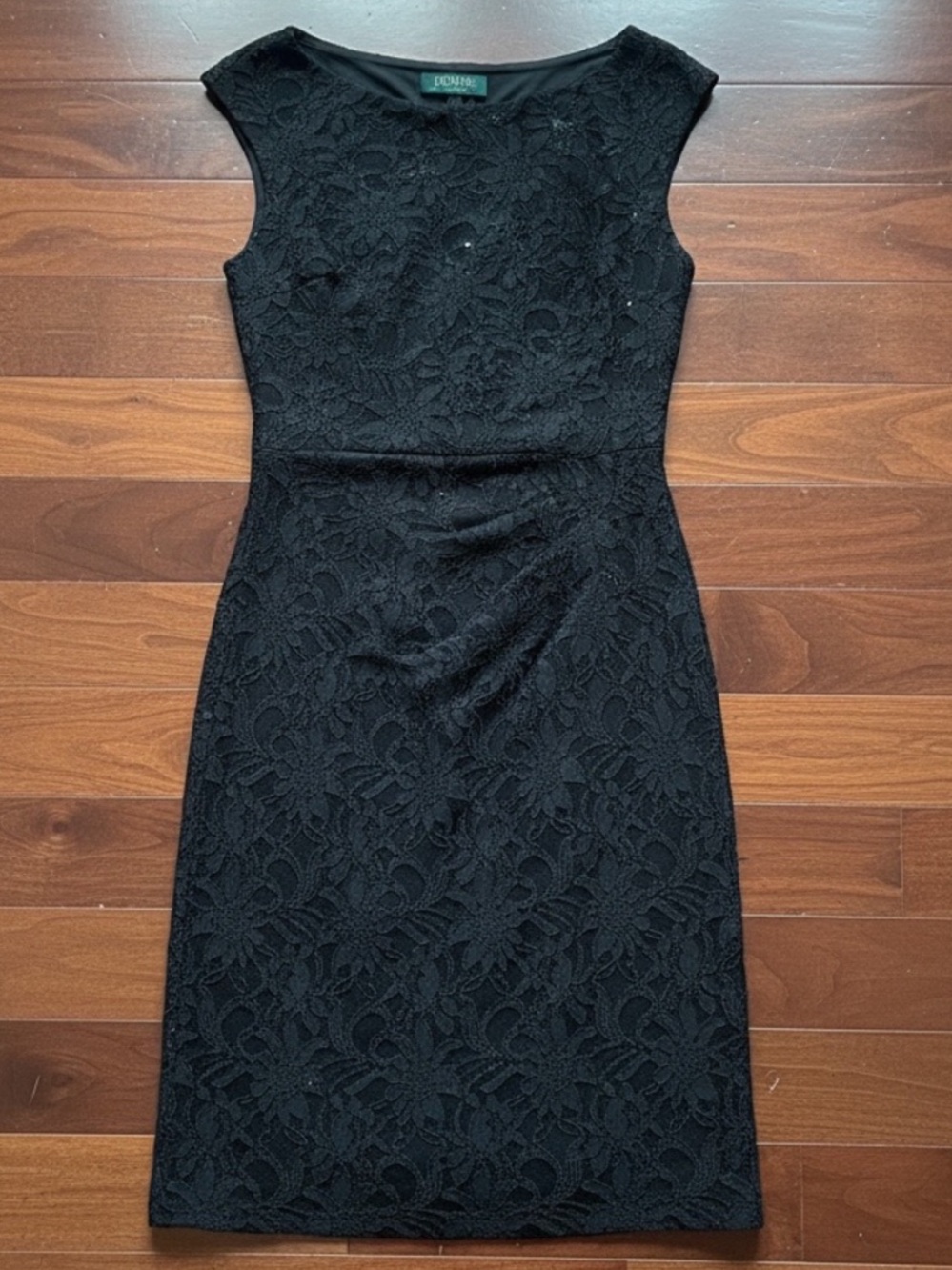 LAUREN Ralph Lauren BLACK Lace Sequin Cocktail Dress Sleeveless Wedding SIZE 6